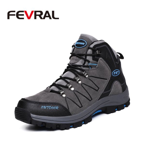 

fevral winter men's boots warm boots waterproof wear-resistant rubber bottom men shoes casual lace up men ankle footwear, Black