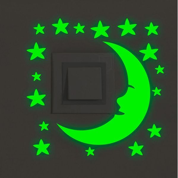 

green-light luminous cartoon switch sticker glow in the dark cat sticker fluorescent fairy moon stars sticker kid room home decoration