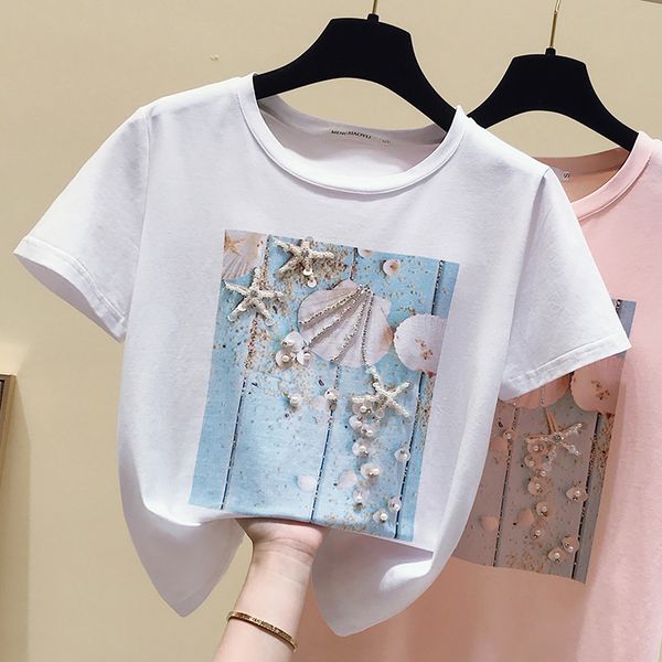 

pink summer t shirt women white tshirt women korean clothes short sleeve casual purple sequins diamond tee shirt femme