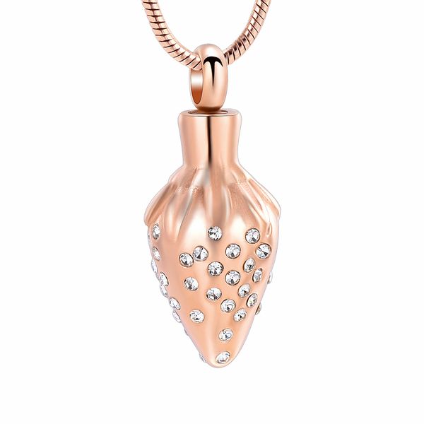 

ijd12130 crystal inlay strawberry urn pendant memorial urns nceklace keepsake cremation jewelry for ashes pet/human, Silver