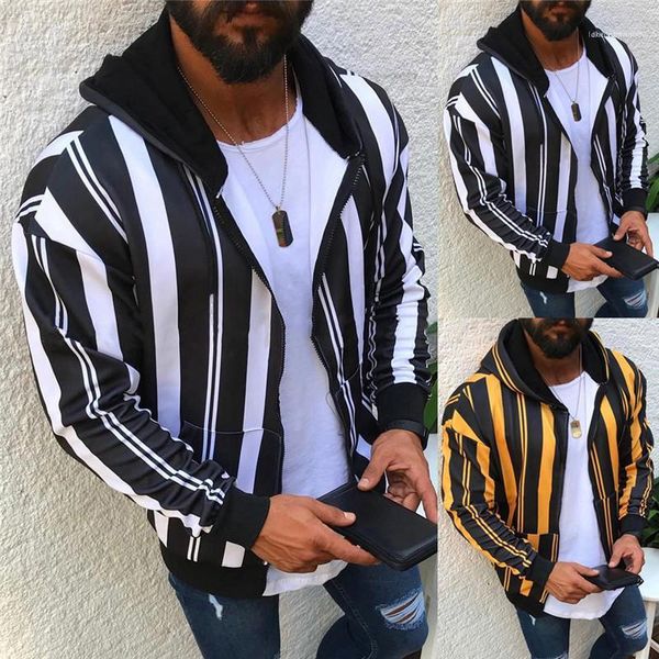 

hooded cardigan new arrival mens jackets casual mens designer hoodies fashion panelled color striped thick fleece long sleeve, Black