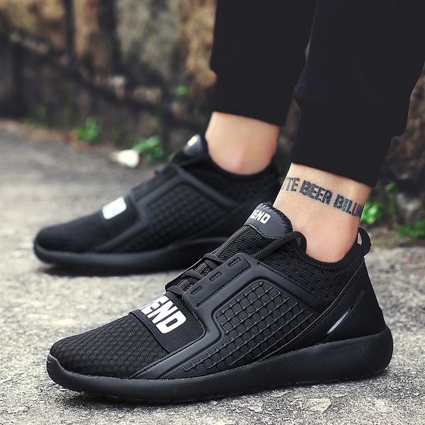 

2020 outdoor casual shoes mens summer cushioning sneakers male breathable flat shoes men comfortable lace-up male sneakers, Black