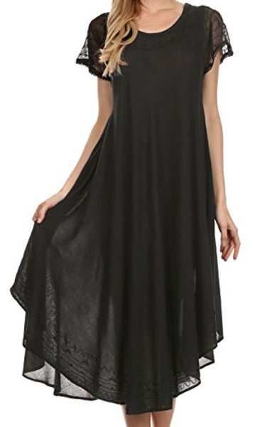 

sakkas everyday essentials cap sleeve caftan dress/cover up, Black;gray
