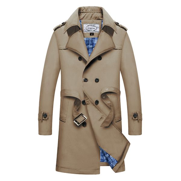 

2019 new trench coat men jacket overcoat casual men's windbreakers solid color x-long men fashion autumn jackets, Tan;black