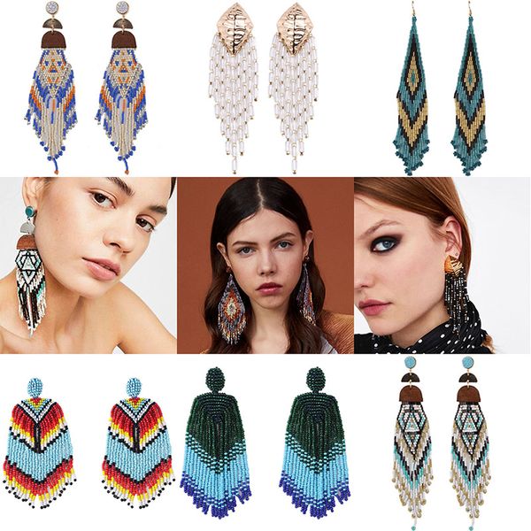 

miwens 2019 colorful boho ethnic tassel beads long drop earrings women spring summer handmade wedding statement jewelry a563, Silver