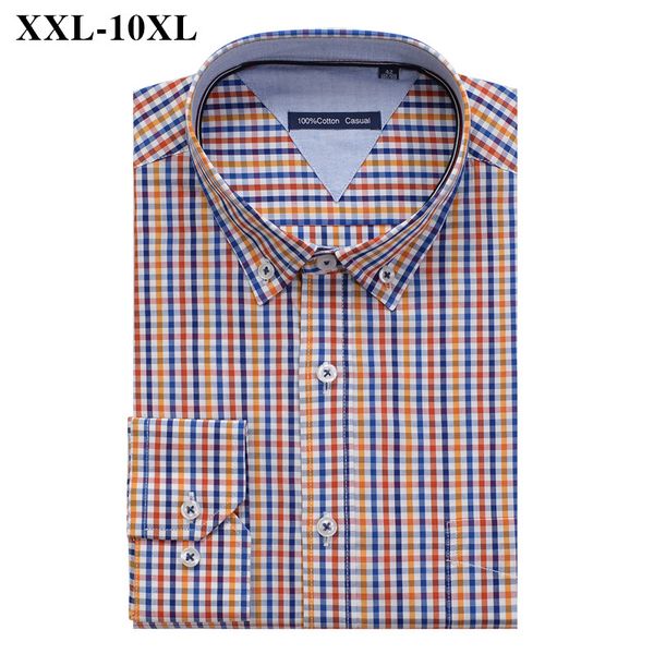 

brand clothes 100% cotton plaid shirt men big size 10xl 9xl 8xl 7xl 6xl 5xl business casual loose long sleeve shirts male, White;black