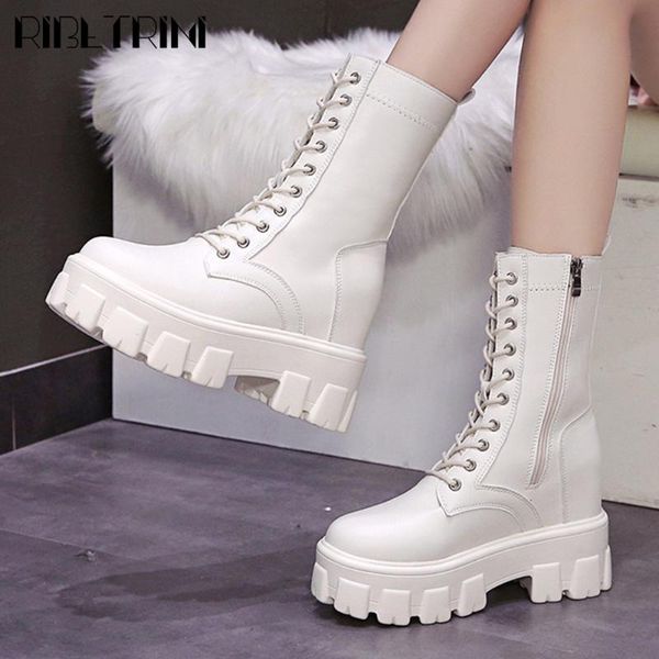 

ribetrini brand new ladies fashion zip cross tied ankle shoes woman chunky heels boots women 2020 casual party office boots, Black