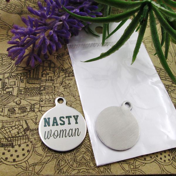 

40pcs--"nasty woman"stainless steel charms more style for choosing diy charms pendants for necklace, Bronze;silver