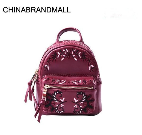 

mini size genuine leather women embroidery backpack fashion school bag