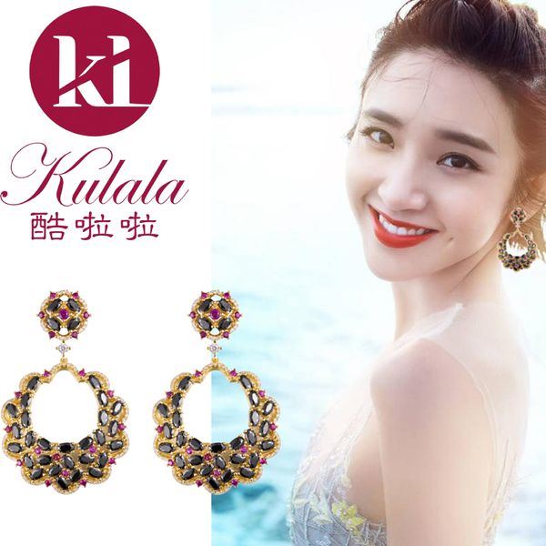 

european and american gold-plated inlaid black crystal zircon personality earrings exaggerated trend accessories suitable for different banq, Silver