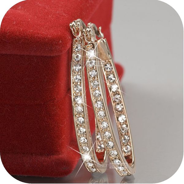 

classic big round circle hoop earrings with crystal rhinestone simple silver rose gold color women earring 2020 wholesale y3n949, Golden