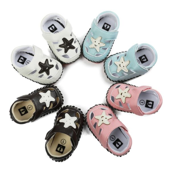 

мода новорожденный baby boy девушка мягкой подошвой обувь летняя кожа печати star малыши дети кроссовки размер 0-18m