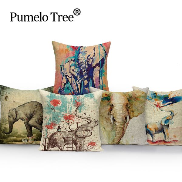

animal elephant cotton linen pillow case for office/bedroom/chair seat cushion 18x18 inches throw pillows
