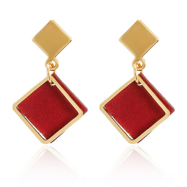 

korean statement earrings simple geometric square leather dangle drop earrings for women 2019 fashion jewelry oorbellen brincos, Silver