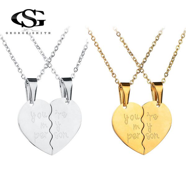 

gs two halves heart pendants necklaces for couple jewelry black silver gold color long chain for lovers girlfriend new gifts r5f