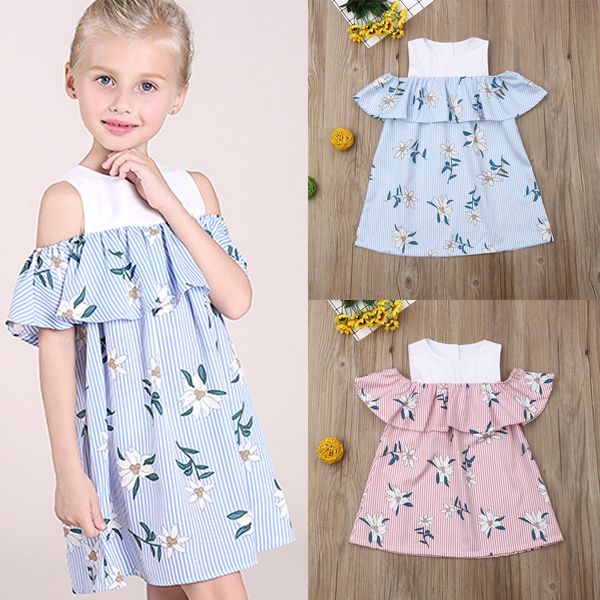 

2-7Y Toddler Kid Baby Girls Dress Princess Off Shoulder Floral Short Sleeve Party Pageant Dresses Sundress Girl Clothes Outfits