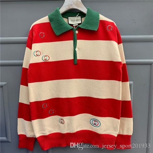 

19fw new luxurious brand design red beige stripes polo knitted sweater men women fashion casual streetwear sweatshirts outdoor shirts, Gray;blue