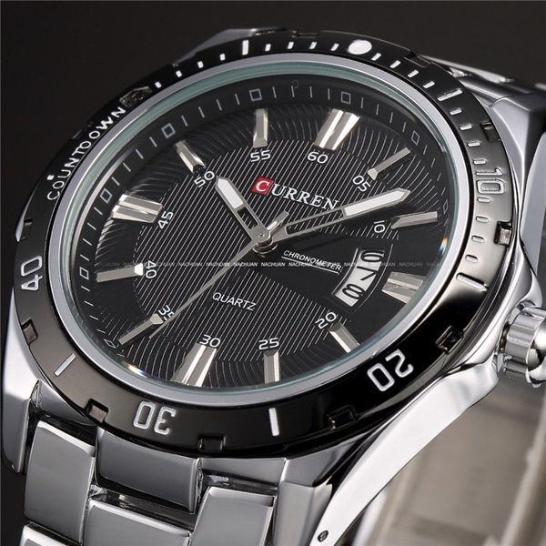 

mens watches luxury brand curren men full steel watches quartz watch analog waterproof sports army military wristwatch, Slivery;brown
