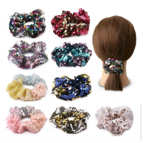 

new two-color mermaid sequins tie hair band ponytail holder europe and america popular ladies hair ring hairbands, Slivery;white