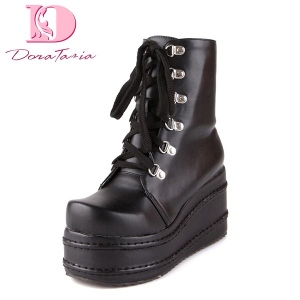 

doratasia 2019 ins large size 31-49 platform wedge heel ankle boots woman shoes casual cool shoes women cosplay boot female, Black