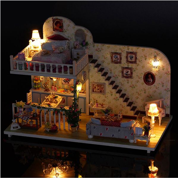 

diy doll house wooden doll houses miniature dollhouse furniture kit with led toys for children birthday gift
