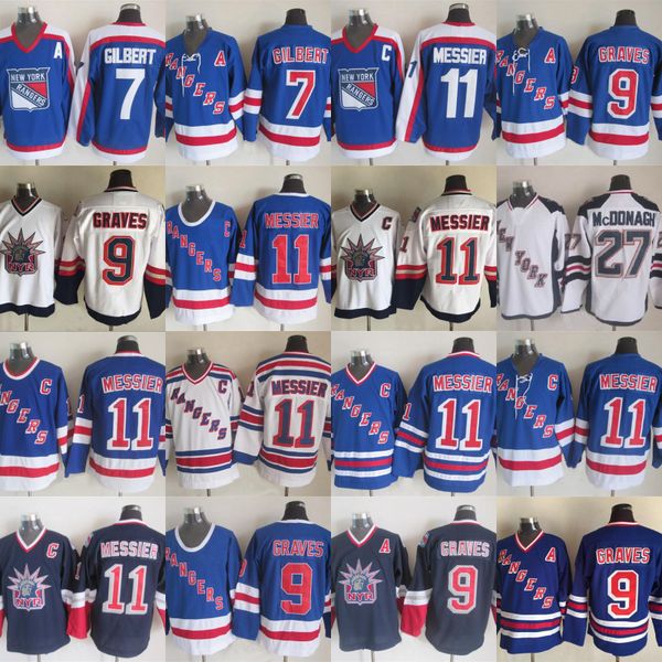 

New Rangers Hockey Jersey 11 Mark Messier 9 Adam Graves 7 Rod Gilbert 27 Ryan McDonagh Retro Hockey Jerseys