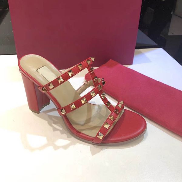 

european classic style women's shoes sandals fashion slippers sandal letter model heel leather stitching and making belt buckles c14, Black