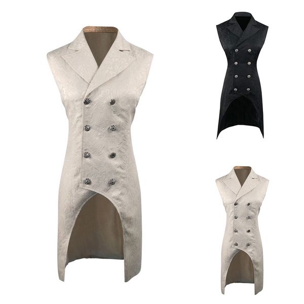 

heflashor floral print men suit jacket sleeveless long veste costume homme vintage slim jackets for men solid double breasted, White;black