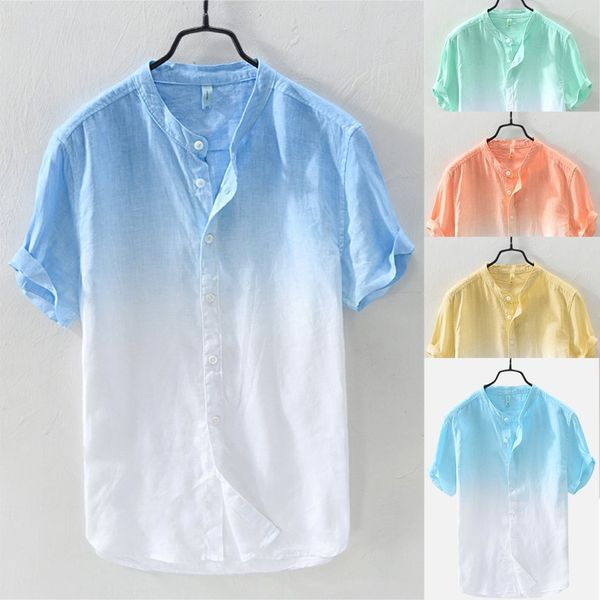 

men's summer short sleeve shirt cotton summer men's cool and thin breathable collar hanging dyed gradient cotton shirt -3xl, White;black