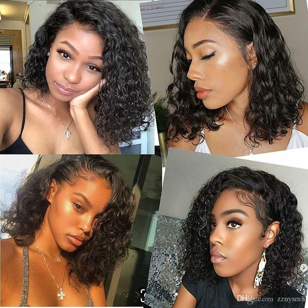 

16inch curly bob deep wave human hair wig pre plucked hairline with baby hair brazilian remy short bob lace front wigs for women, Black