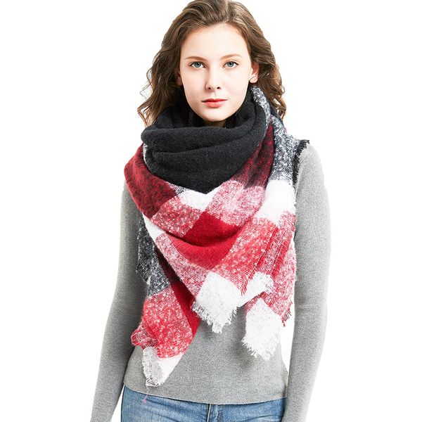 

the new style circle-sand large plaid square scarf for ladies plaid scarf shawl for autumn and winter 2019, Blue;gray