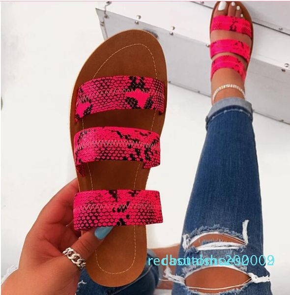 

2020 new summer women sandals designers open toe flat heel sandals slip on leopard sandalias mujer size 37-42 r02, Black