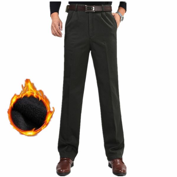 

icpans warm thick fleece winter dress trousers pleated straight high waist cotton office suit pants plus size 42 44 46, White;black