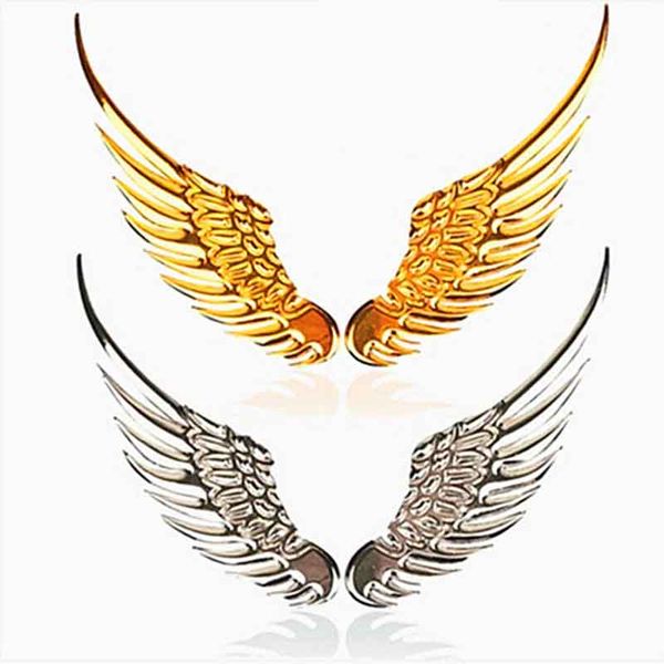 

1 pair car styling fashion metal stickers 3d wings car sticker car motorcycle accessories gold/silver