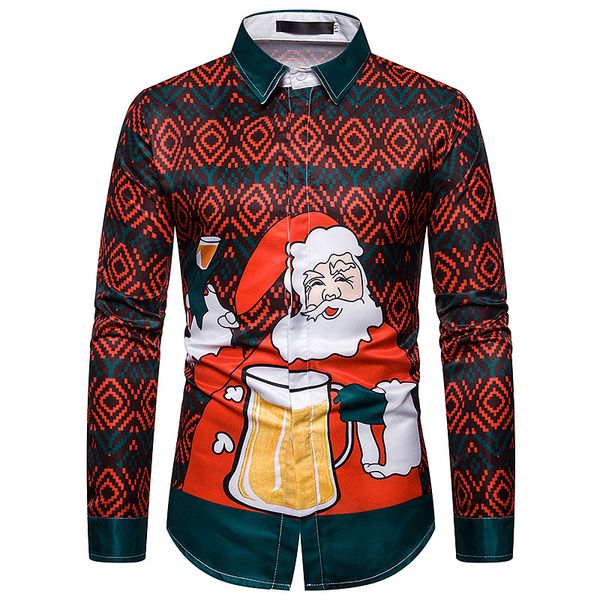 

2019 new men's shirts christmas shirt mens polyester casual snowflakes santa printed christmas shirt blouse male shirts, White;black