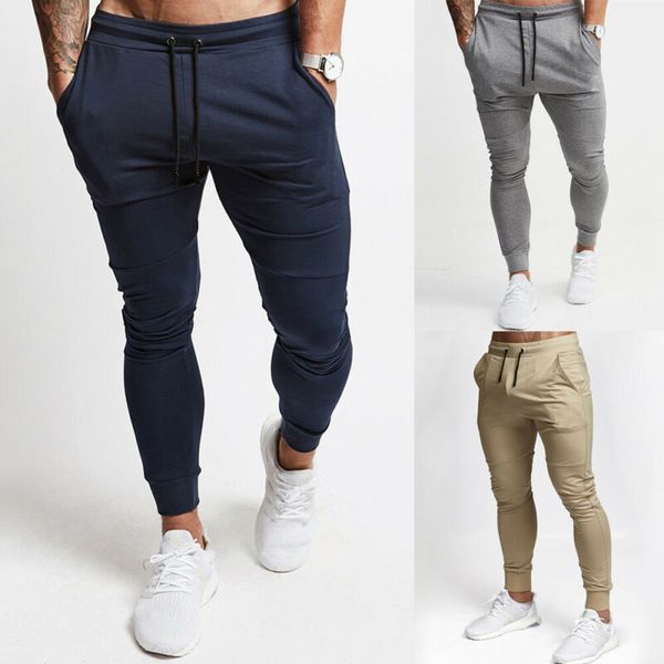 

sport men's drawstring pants slim fit trousers spring fitness solid jogger solid pocket exercise sweatpants, Black;blue