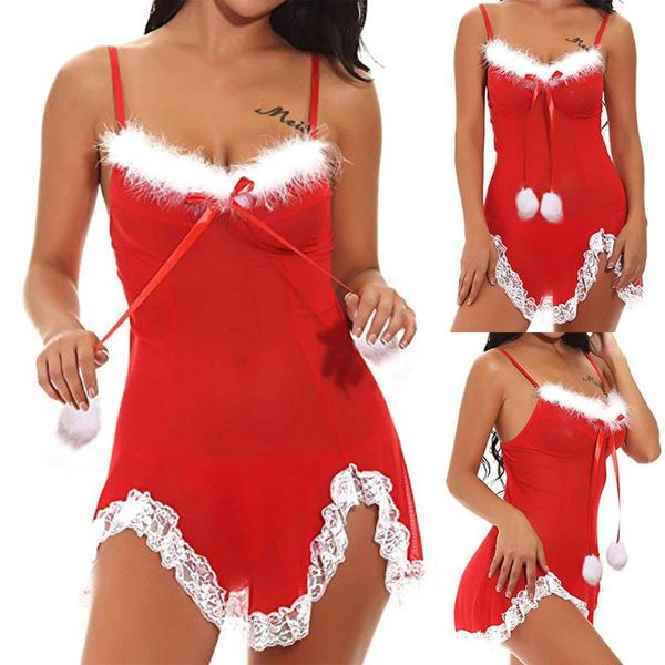 

ladies fashion large size red silk bow lace suit nightdress + underwear, Black;red