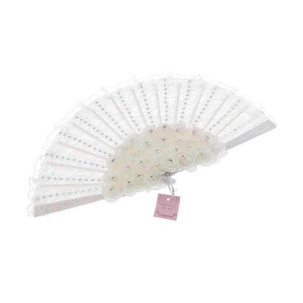 

chinese style dance wedding party lace rhinestones folding hand held fan, White