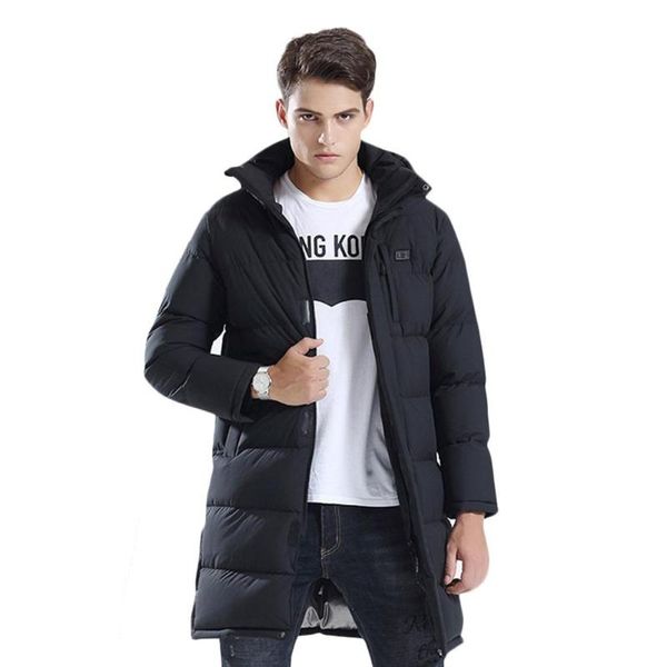 

outdoor winter graphene new vest usb security intelligent constant temperature heating clothing men's long hooded heating suit, Blue;black