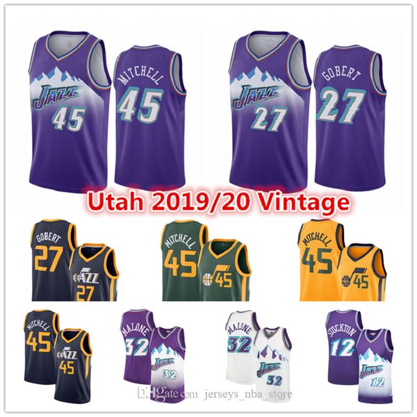 

donovan 45 mitchell utah jazz jersey mike 10 conley john 12 stockton rudy 27 gobert karl malone city gold edition basketball jerseys, Black;red