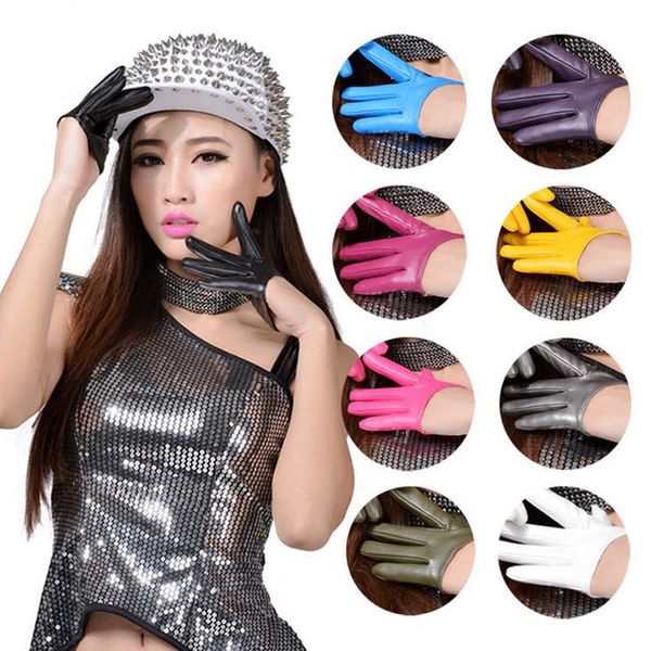 

coslony female night club pole dancing leather gloves women gothic punk rock show half palm full finger fitness gloves, Blue;gray