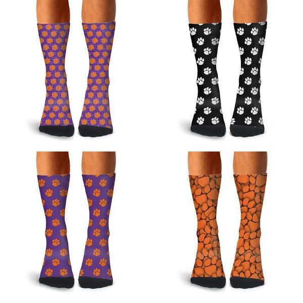 

clemson tigers football logo медвежий коготь оранжевые ботинки носки из хлопка fit повседневная кабельная вязка fun черная фиолетовая полоса, Black