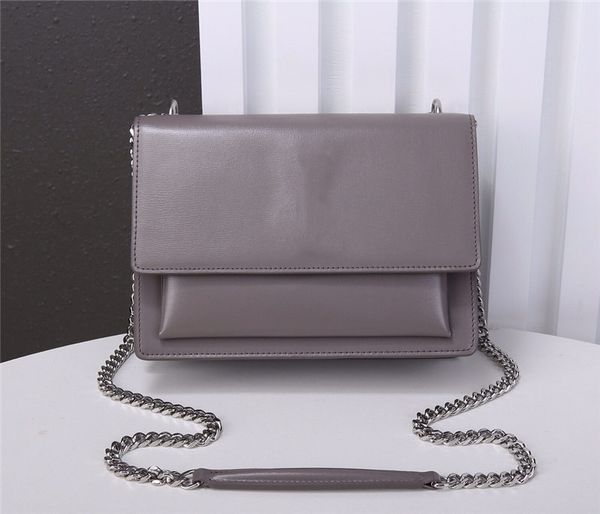 

handbags real leather metal chain silver handbag genuine leather bag flip cover diagonal shoulder bags with dust bag 22cm