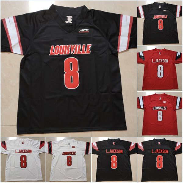 

mens louisville lou #8 lamar jackson red black white color 2019 new style name number stitched college football jerseys ing, Black;red