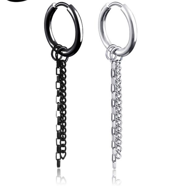 

doubel chain tassel stainless steel ear clip fashion stud earrings for women men silver color ear piercings fashion jewelry, Golden;silver