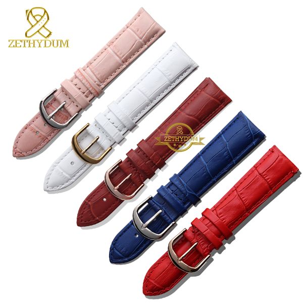 

genuine leather watchband watch belt strap womans wristwatches band blue pink red white pink buckle 12mm 14mm 16mm 18mm 20mm, Black;brown