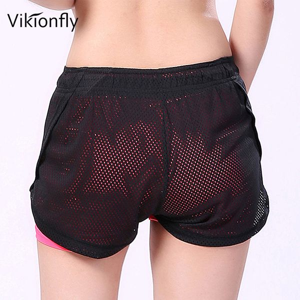

vikionfly running gym shorts women fitness short yoga shorts mesh spandex training femme athletic exercise workout sportswear, White;red