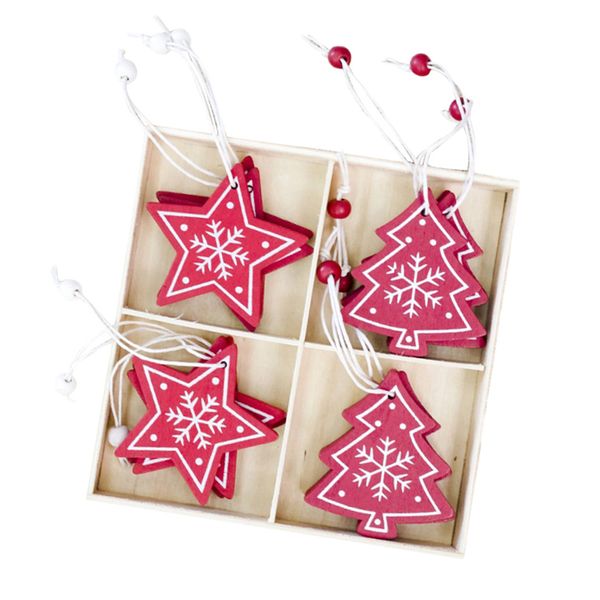 

12pcs set wooden christmas tree star tags christmas tree hanging decoration