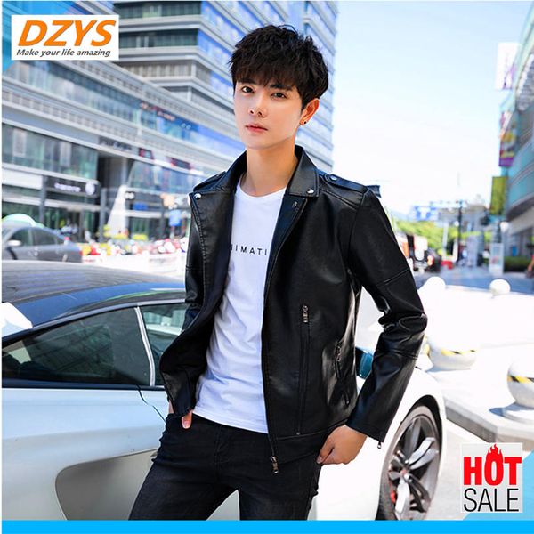 

dzys autumn/winter installed car men's fashion slimming vertical collar velvet leather young male leather yh jacket, Tan;black