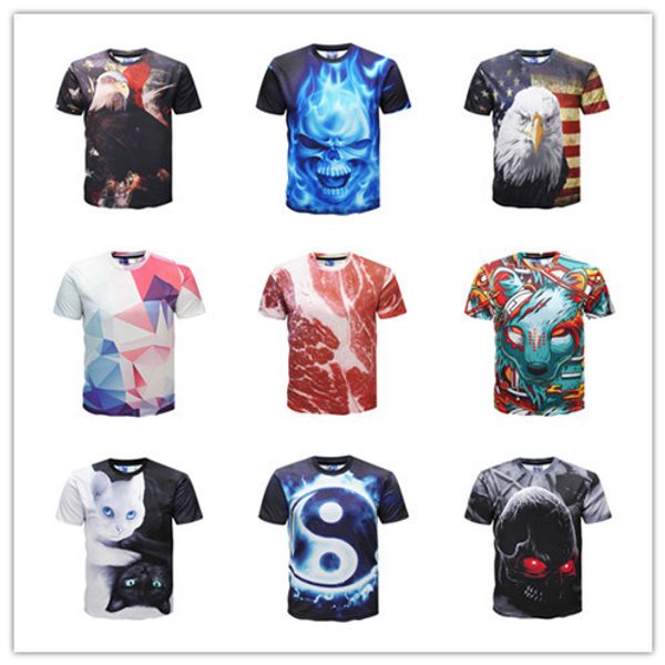 

mens designer head digital printing 3dt shirt horror flag eagle short sleeve elastic large size short t shirt, White;black